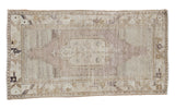 Calming vintage Oushak rug, subtle hexagonal medallion in tone-on-tone beige, 3'8