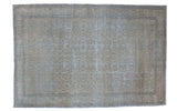Distressed Kayseri carpet, faded allover floral design in subtle beige and blue, 6'3