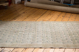 Vintage Oushak Turkish runner displaying its full allover slate beige and blue pattern.