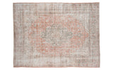 Distressed vintage Oushak carpet, faded blanched rust terra cotta with silver and ivory, 9'2