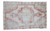 Distressed Oushak rug with large simple red and ivory motif, 4'6