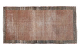 Distressed vintage Oushak runner in muted dusty rose and charcoal tones, 3'5