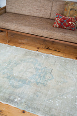 Airy blanched vintage Oushak rug, light ivory and powder blue with softened pile.