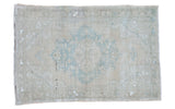 Vintage Oushak rug with blanched light ivory and powder blue airy design, 4x5'9.