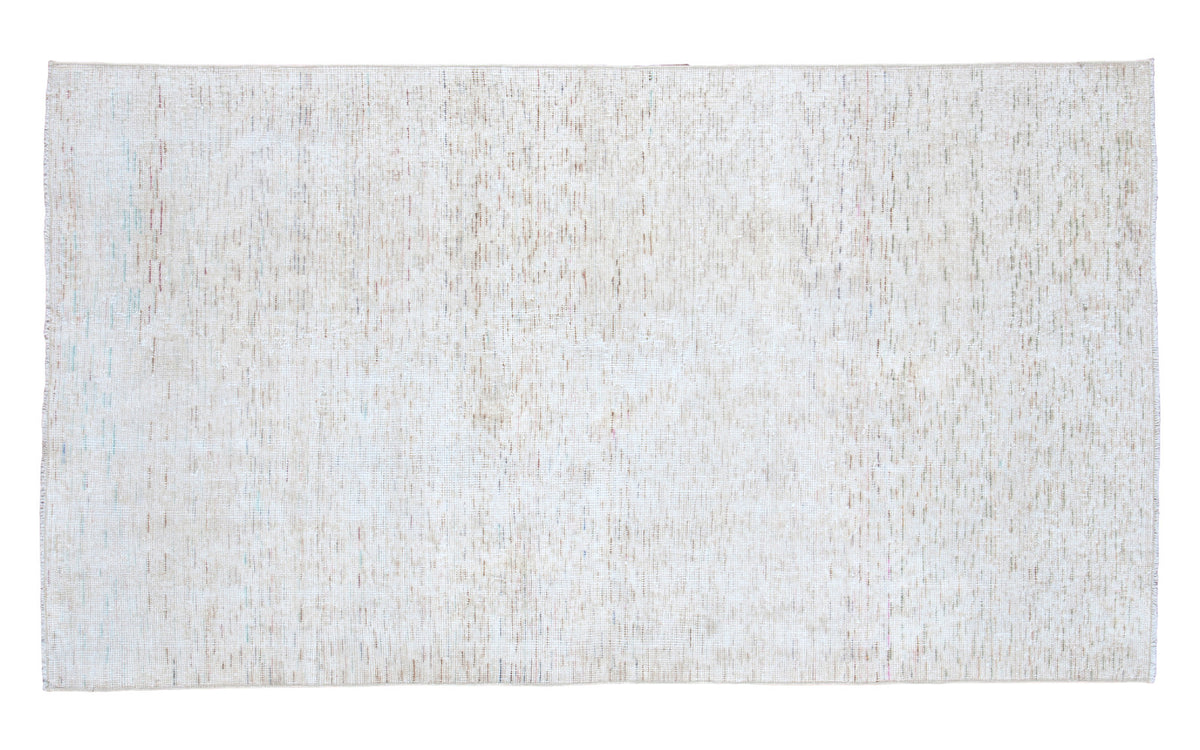 Distressed Oushak rug with airy white ivory, grey, and blue tones, 3'7" x 6'4".