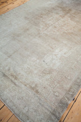 Corner detail of vintage Oushak carpet with platinum, beige, and subtle gold abrash.