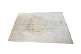 Plush vintage Oushak carpet with subtle medallion, platinum, beige, and gold tones, 6'2