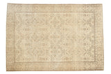 Distressed vintage Oushak carpet, allover design in pale ivory and muted earth tones, 6'7