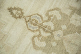 Plush hand-knotted vintage Oushak pile with beige, ivory, and sea foam green pattern.