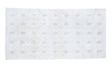 Distressed modern Oushak runner, sun-faded blanched off-white with cypress tree motif, 3x5'9