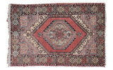 Vintage Oushak rug with brick red geometric medallion and border patterns, 3'7