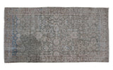 Distressed Sivas rug runner, allover pattern on abrashed sea foam green field. 3'8