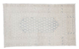 Distressed Oushak rug with blanched greys, silver whites, classic medallion design, 4'4