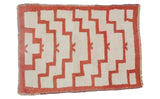 Vintage long pile Tulu rug with simplistic coral orange and cream stepped design, 2'7