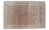 Distressed Oushak carpet with faded terracotta and ivory tone-on-tone lattice, 5'4