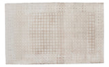 Distressed Oushak rug, allover harlequin diamond pattern, softened beige, ivory, and silver abrashes.