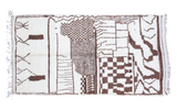 Playful vintage Moroccan rug, pictorial landscape with checkered motifs in charcoal and ivory, 4' x 7'2