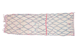Ivory vintage Moroccan runner with hot pink, aqua blue lattice pattern, 2'5