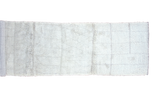 Hand-knotted Moroccan rug runner, soft platinum ivory pile with subtle silver geometric outlines, 3x10 feet.
