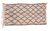 Vintage Moroccan rug runner with shaggy beige pile and brown lattice design, 2'6