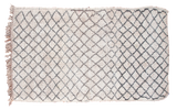 Plush vintage Moroccan rug featuring an ivory, grey, charcoal lattice design, 4'4