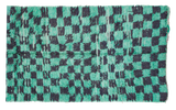 Vintage Moroccan runner rug with a furry mint green and charcoal checkered pattern, 3'11