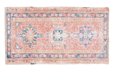 Vintage Persian Karaja rug, bright red grapefruit and brilliant teal geometric pattern, 2'3