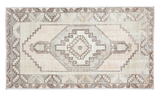 Vintage Oushak rug, geometric medallion with platinum, faded celadon, ivory tones, 3' x 5'4