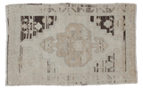 Vintage geometric Oushak rug in creamy ivory, charcoal, beige, and silver, 2'10