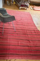 Soft wool flatweave texture of the cranberry red and dark striped Moroccan Kilim.