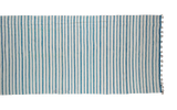 Vintage Moroccan kilim runner with ivory and deep aqua blue vertical stripes, 6'6