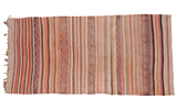 Vintage Kilim Runner, many geometric stripes in grey, ivory, charcoal, red, orange, 5'2