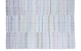 Vintage rag rug carpet with ivory ground and multi-color stripe dashes, 7' x 9'10