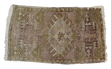 Mauve and moss geometric Oushak rug with white and charcoal accents, 1'8