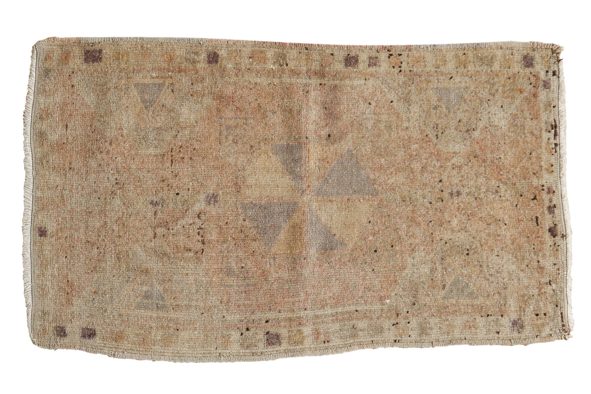 Vintage Oushak rug with soft tone pinwheel motif in muted beige pink, 1'11" x 3'2".