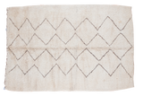 Vintage Moroccan carpet with ivory shaggy pile and silver brown zig zag design.