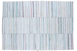 Vintage rag rug with vertical stripes in neutral and pastel tones, 6'7