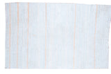 Vintage handwoven rag rug with pastel blue, ivory, and peach vertical stripes, 5'8