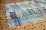 Turkish vintage rag rug, hand woven linen texture with pastel and neutral plaid.