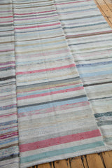 Mid-century hand-woven rag rug texture, pastel, ivory, charcoal striped linen plaid.