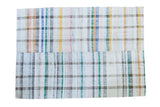 Vintage hand-woven rag rug, ivory background with pastel and charcoal plaid, 6'2