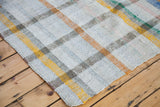 Hand woven linen rag rug showcasing unique pastel and neutral plaid texture.
