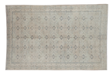 Vintage Kaisary carpet, subtle ivory, grey, beige geometric allover pattern, 6'2