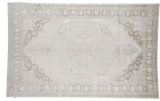 Vintage Oushak carpet with ivory field, subtle medallion, platinum beige patterns, 7'2