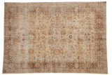 Saffron gold distressed Turkish Sparta carpet with faded allover floral pattern, 5'5