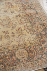 Rich saffron gold distressed pile with intricate pattern on this vintage Turkish Sparta carpet.