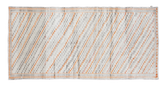 Distressed vintage Turkish Oushak runner, geometric diagonal box design in ivory, orange, grey.
