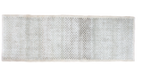 Distressed vintage Turkish Oushak runner with faded checker motif in ivory, sea foam green, charcoal.