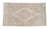 Distressed vintage Oushak rug with faded center medallion, sand beige and bronze tones, 3'8