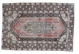 Distressed Oushak rug in brick rose, chocolate, and ivory, with ornate central medallion, 4x6.